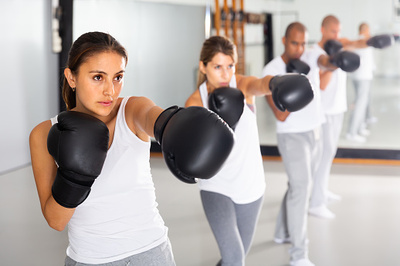 femme, poinçon, boxe