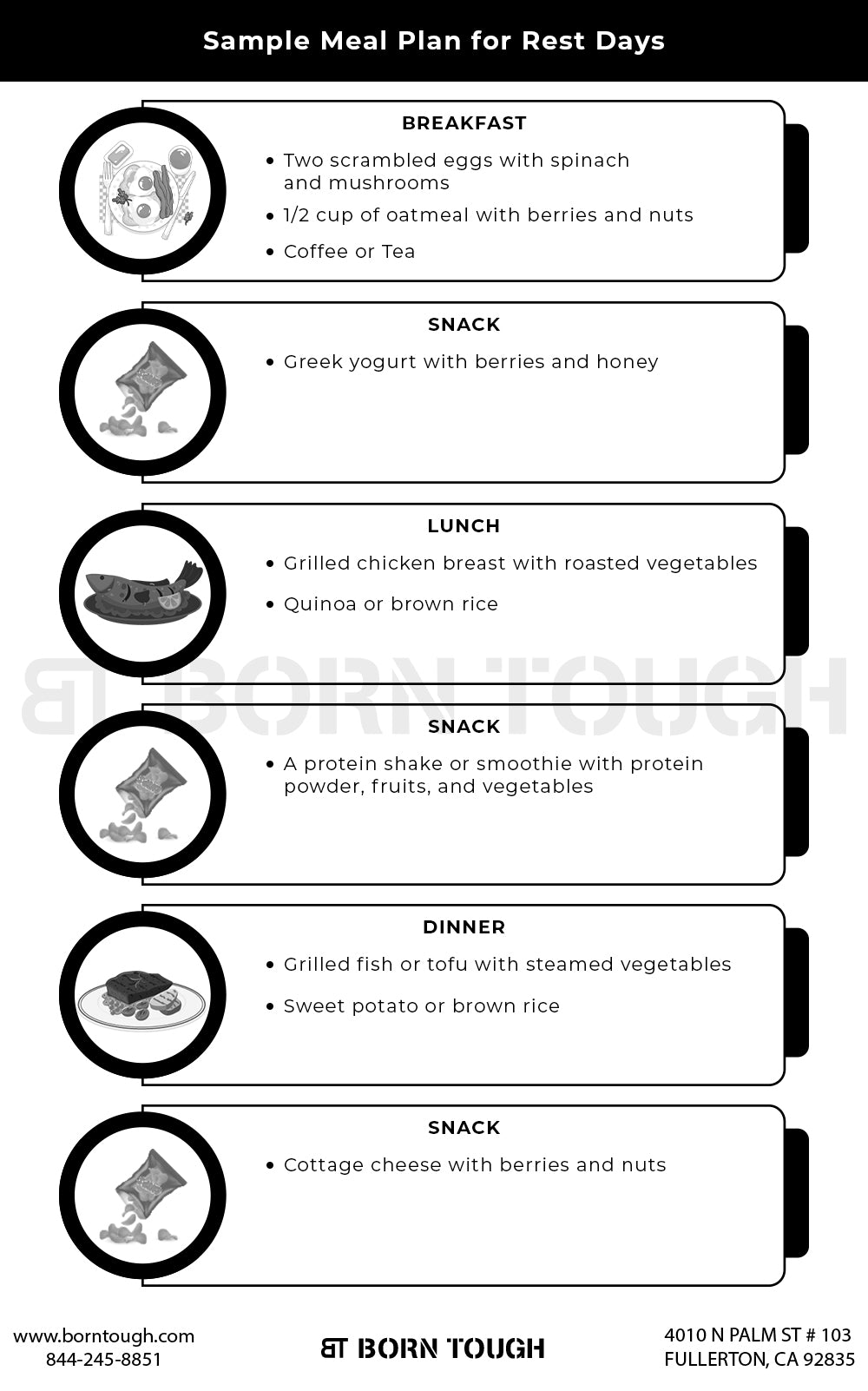 Exemple de plan de repas pour les jours de repos - infographie